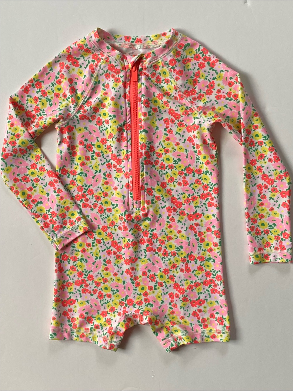 Rashguard Swimsuit 3T Old Navy One Piece Floral Long Sleeve Girls EUC Orange EUC